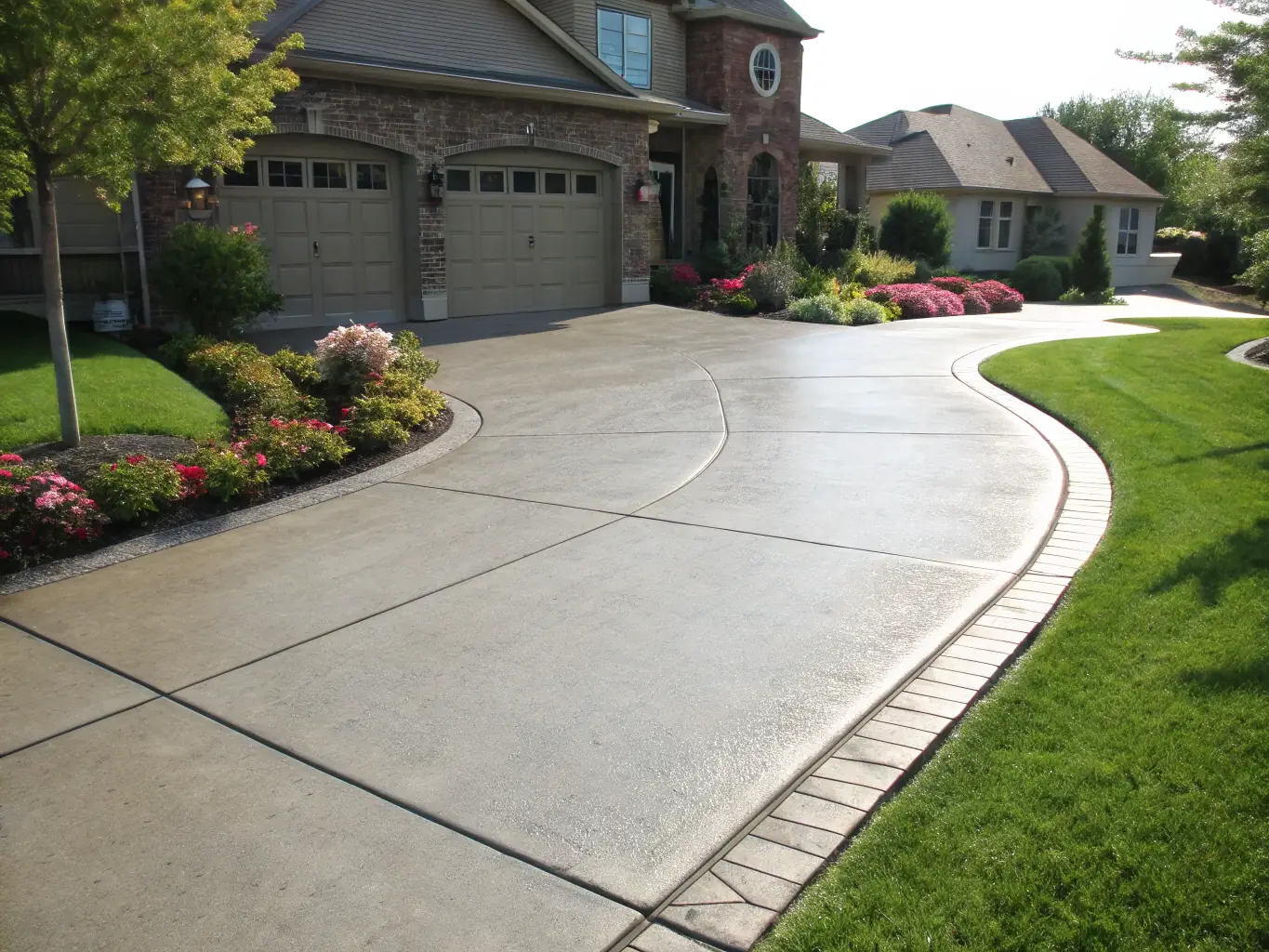A high-angle shot of a freshly paved asphalt driveway, showcasing smooth, even surface and clean, defined edges, indicating quality workmanship.